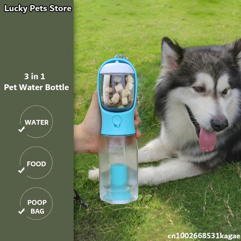 Botella de agua portátil con dispensador para mascotas