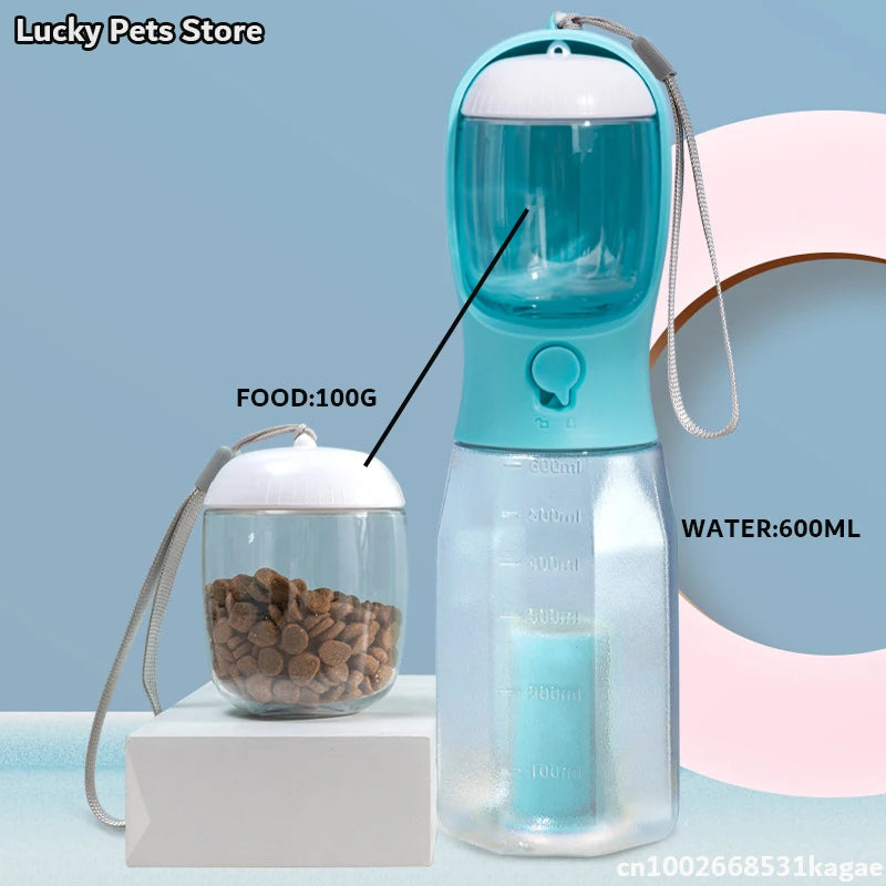Botella de agua portátil con dispensador para mascotas