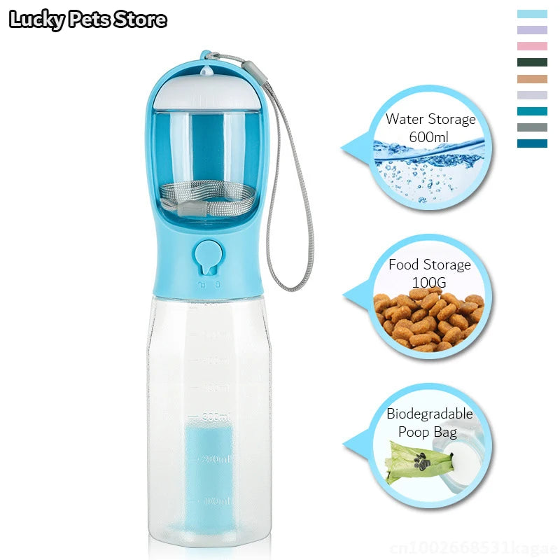 Botella de agua portátil con dispensador para mascotas