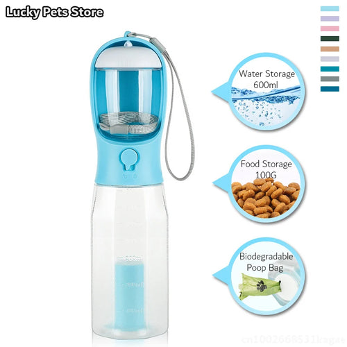 Botella de agua portátil con dispensador para mascotas