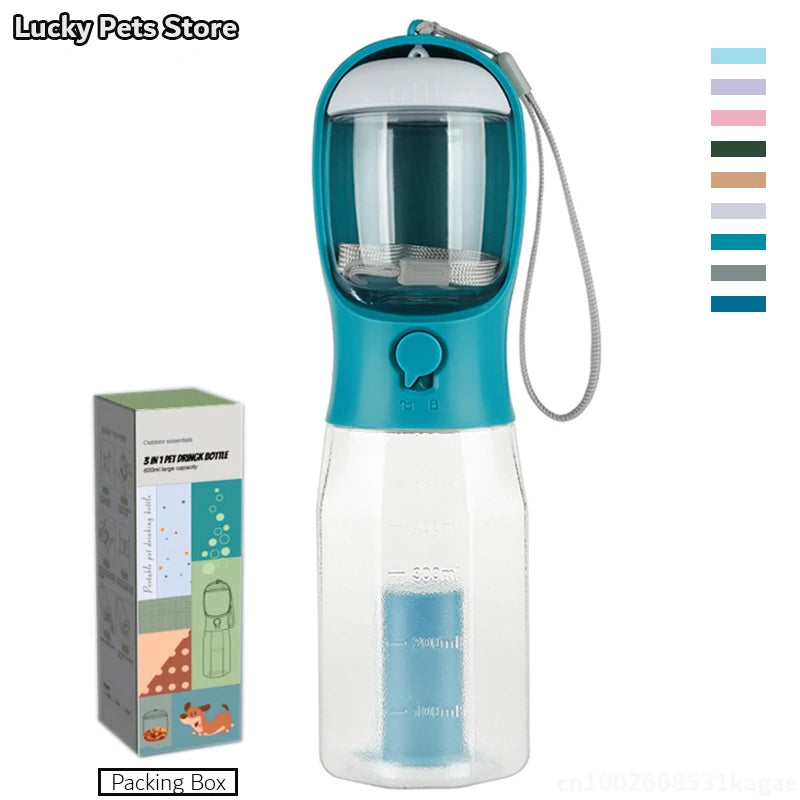 Botella de agua portátil con dispensador para mascotas